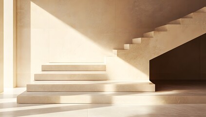 Beige interior stairs with sunlight