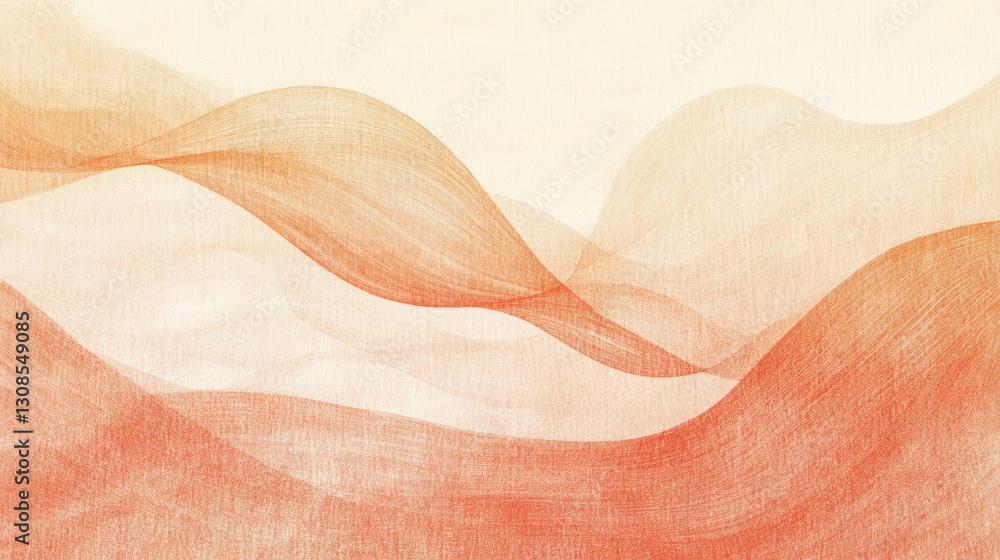 Poster elegant curves of abstract pencil strokes flowing in a warm gradient from soft peach to gentle cream