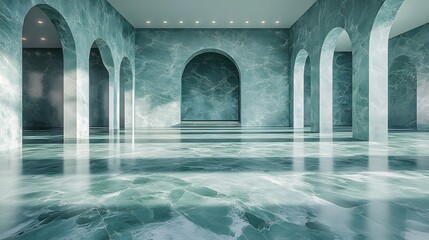 Modern Emerald Marble Room With Archways 