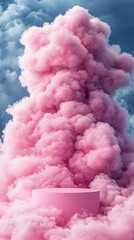 Fototapeta premium Pink smoke, platform, backdrop, design, abstract