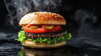 burger on black background