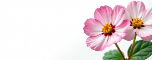 Portulaca oleracea with delicate and colorful petals on white, white background, flower details