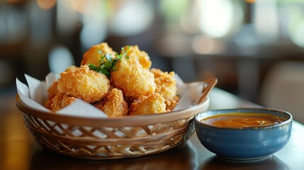 Crispy Fried Cauliflower Bites Served With Dipping Sauce
