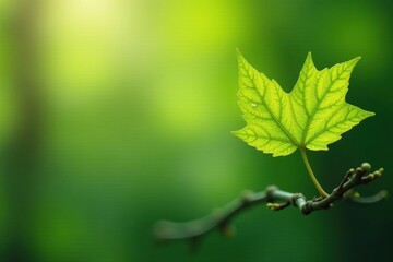 Vibrant green beech leaf unfurls on delicate spring twig , branch, flora