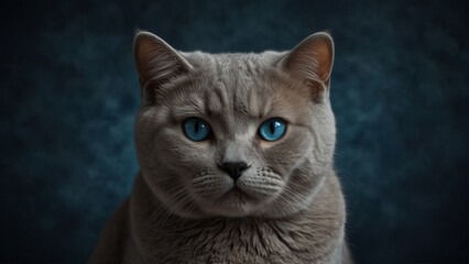Obraz premium British Shorthair cat high-quality portrait, deep blue background