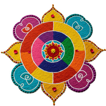 Elegant rangoli design on transparent PNG, perfect for Diwali, weddings, or festive projects holi intricate patterns for seamless integration into any creative design