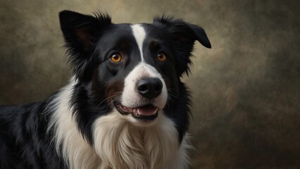 Fototapeta premium A realistic portrait of a Border Collie, attentively gazing forward, its black-and-white fur sharply defined