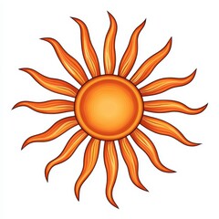 Stylized Orange Sun Illustration with Radiating Rays on White Background
