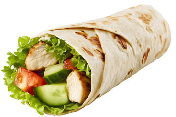 Chicken and vegetable wrap with grilled chicken, lettuce, and sauce