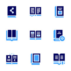 Literature icon set. Bold style. Duotone colors. book, open book, literature, digital book
