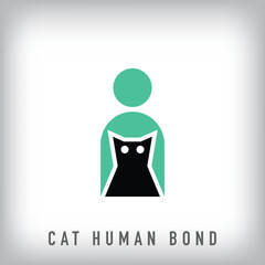 Different cat and human bond logo design. Creative animal meeting design, corporate identity. vector