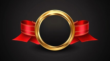 Elegant gold frame with red ribbon.