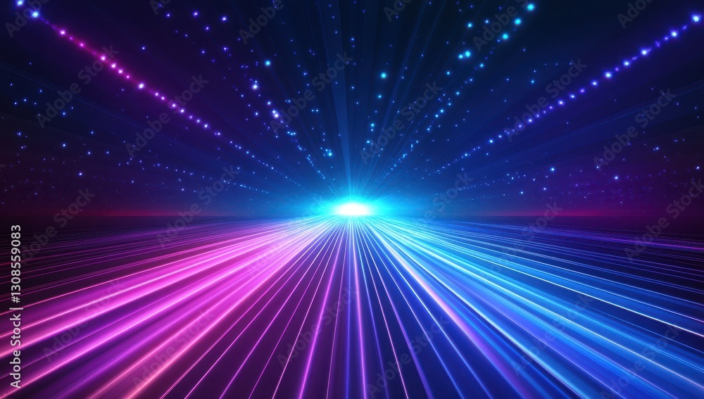 Poster colorful abstract light rays creating dynamic motion and depth in a vibrant space filled with blue a