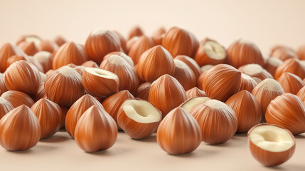 Fototapeta premium a pile of fresh hazelnuts with their brown shells
