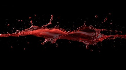 Red liquid splash on black background, dynamic, vibrant flow. Perfect for beverage ads, wine, or juice packaging designs.