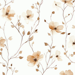 Beige and white floral pattern, watercolor flower seamless pattern. Watercolor print in rustic vintage style, textile or wallpapers.