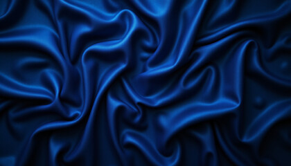 Fototapeta premium Luxurious navy blue satin fabric with elegant folds and textures