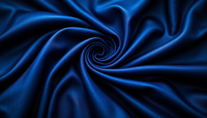Fototapeta premium Luxurious dark blue silk fabric with smooth, swirling texture