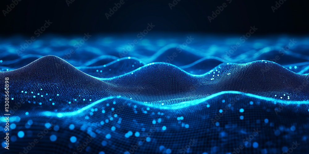 Poster digital landscape with dots and lines. cyberspace grid. background concept for your design. 3d