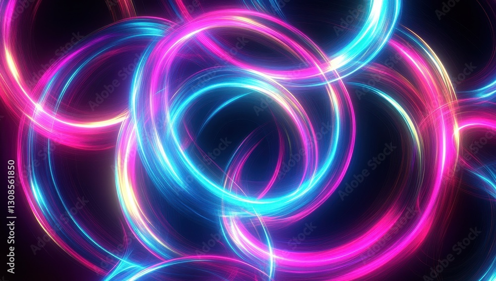 Poster colorful light trails in swirling patterns with bright neon effects for abstract backgrounds and dyn