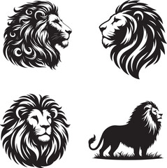Majestic Black & White Lion Silhouette - Powerful Wildlife Art for Viral Designs, Perfect for Adobe Stock - Bold, Timeless, and Perfect for Nature-Themed Projects