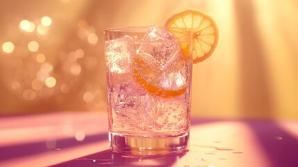 Refreshing Pink Lemonade with Ice and Lemon Slice on a Beach at Sunset: Capturing the Perfect Summer Evening