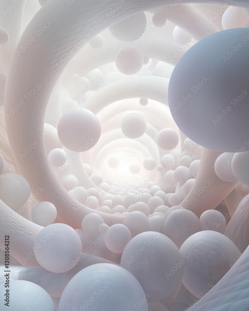 Poster abstract digital art piece that appears to be made up of multiple spheres of different sizes and sha