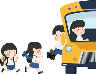 Students are walking onto Yellow the school bus © focus_bell