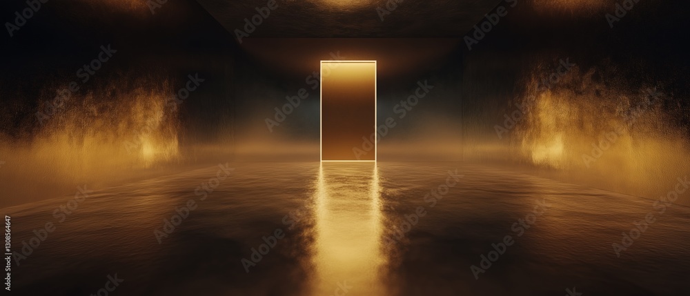 Poster empty room with a long, narrow corridor. the walls on either side of the corridor are covered in a t