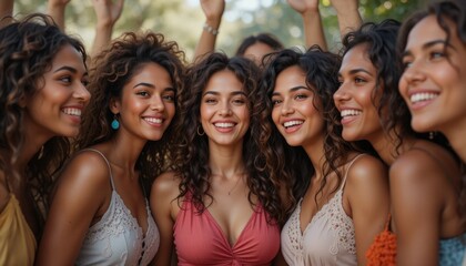 Fototapeta premium Celebrating friendship and joy outdoor gathering group portrait sunny environment close-up view connection and happiness
