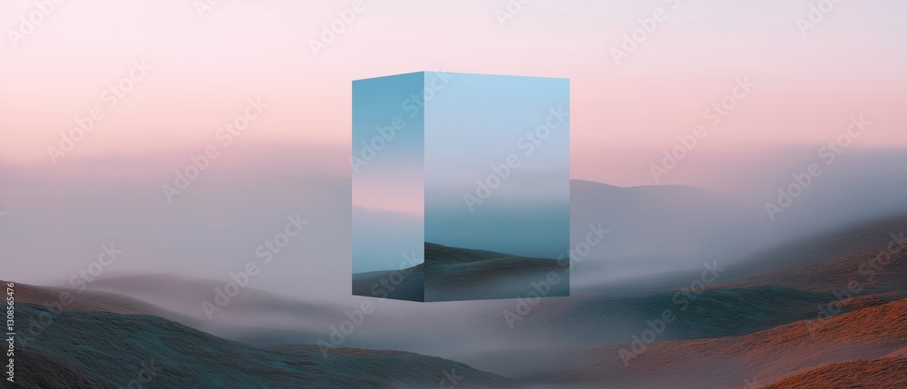 Poster digital art piece that appears to be a photograph of a mountain landscape. in the center of the imag