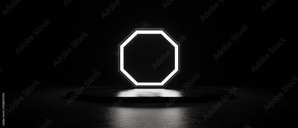 Poster black and white photograph of an octagon-shaped object on a black surface. the object appears to be 