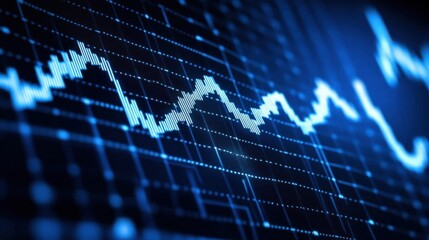 Digital stock market analysis. Finance data graph highlights investment trends. Economy chart in futuristic blue background for financial growth. Analytical network for business projection and market