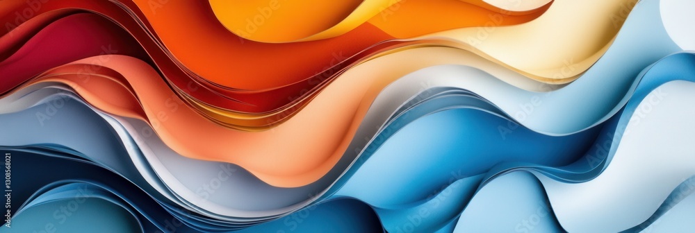 Poster Dynamic paper art background showcases layered waves with gradient tones reflecting global political changes and structured design Generative AI