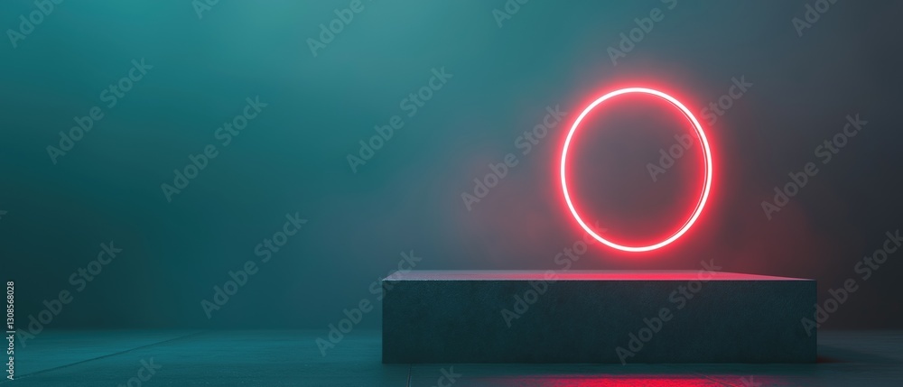 Poster 3d rendering of a neon sign in the shape of an oval. the sign is lit up with a bright red light, cre