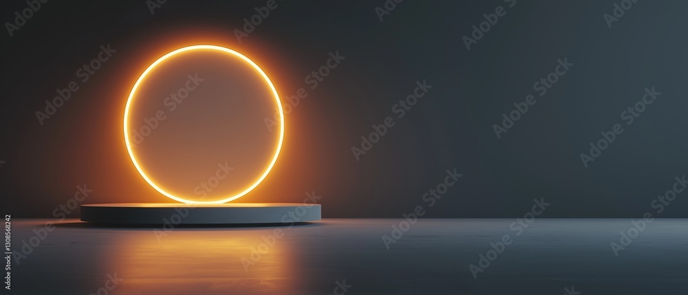 Poster 3d rendering of a circular light fixture in the shape of an oval. the light is glowing orange and ye
