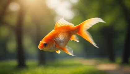 A goldfish floating through the air.