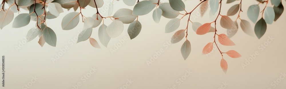 Aufkleber gentle leaves in a sage green and muted palette enhance a tranquil atmosphere in a serene setting