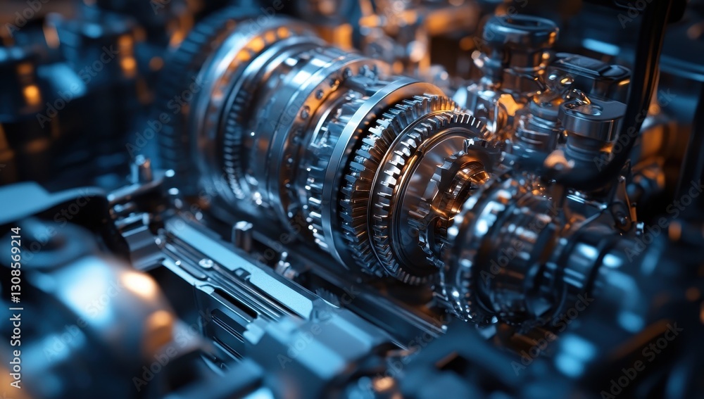 Poster detailed close-up of a modern car transmission system with gears and mechanical components in a high