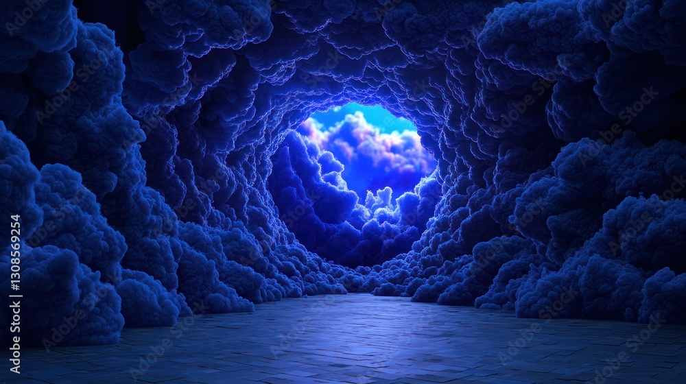 Poster tunnel of clouds: a mesmerizing visual journey through a tunnel of billowing clouds. the sky at the 