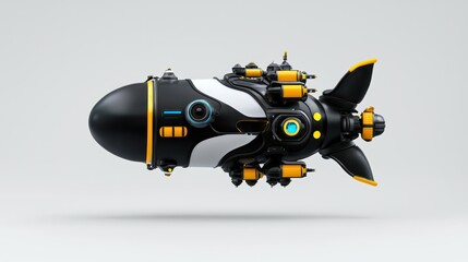 Obraz premium Futuristic Underwater Drone: This image showcases a sleek, technologically advanced underwater drone, its design a fusion of cutting-edge engineering and modern aesthetics.