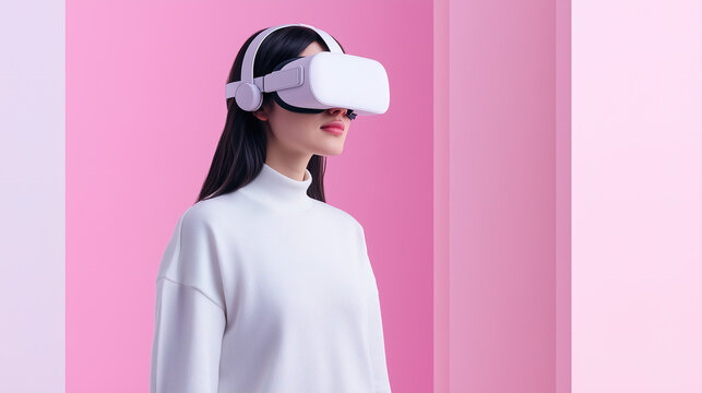 a woman experiencing virtual reality using a headset