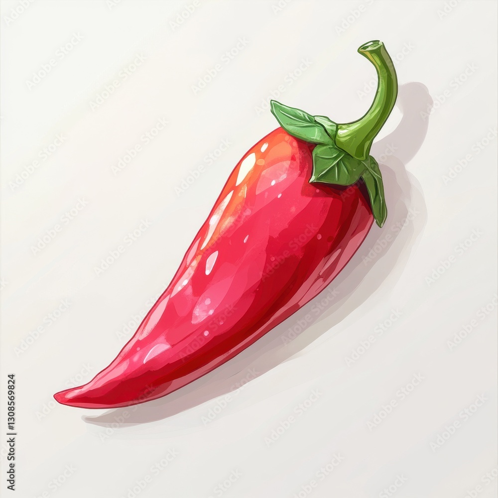 Poster glossy red chili pepper showcasing vibrant color and smooth texture on a plain background