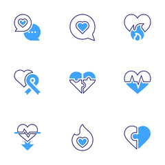 Heart icon set. Bold line style. Duotone colors. Editable stroke. like, passion, heart rate, puzzle, comments, alzheimer, heart beat