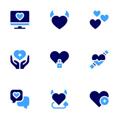 Heart icon set. Bold style. Duotone colors. computer, healthcare, closed, favorite, heart rate, heart, love message