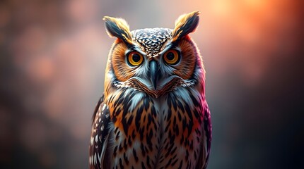 Portrait of Majestic Owl with Detailed Feathers and Intense Stare