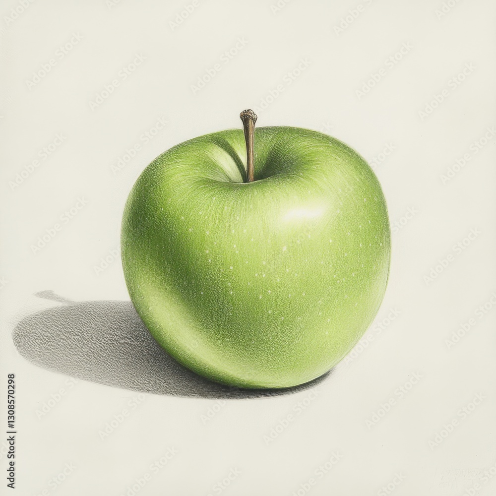 Aufkleber Single shiny green apple showcasing its vibrant color and smooth texture on a light background in a minimalistic composition