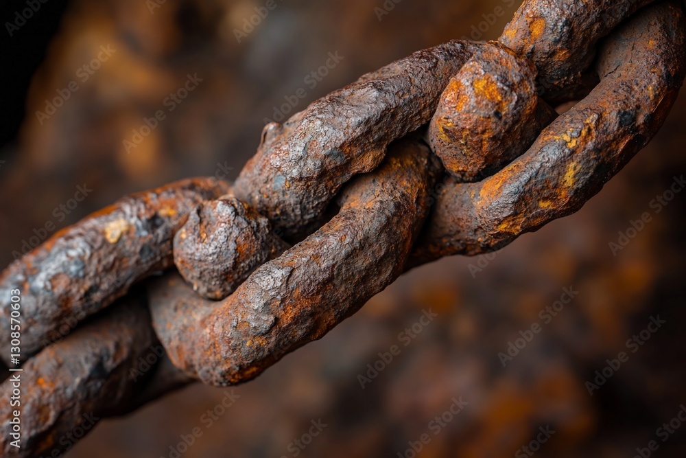 Aufkleber close-up of a rusty chain showing texture and detail.