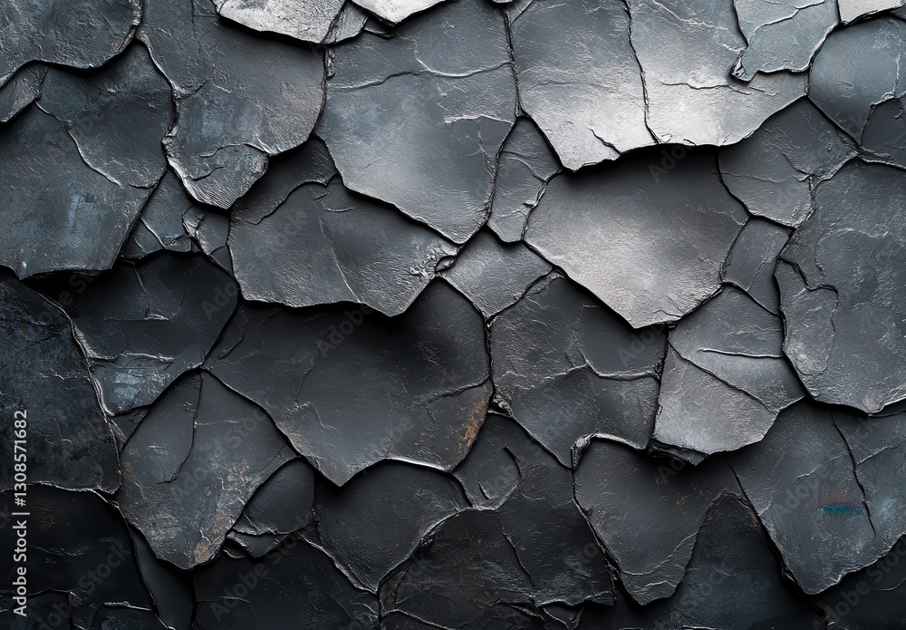 Poster detailed overview of cracked slate surface with unique textures and shades suitable for background o