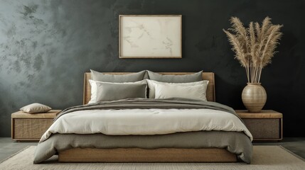 Generative AI, Scandinavian Minimalist Bedroom with Natural Wood Accents and Cozy Atmosphere